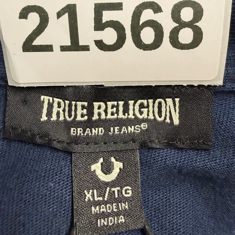 NEW True Religion Polo Mens XL Blue Relaxed Logo Trim Short Sleeve Shirt